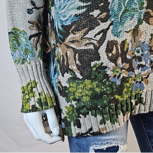 J. Jill Tan Green Turquoise Floral Knit Turtleneck Pullover Sz. L Sweater - Picture 12 of 14